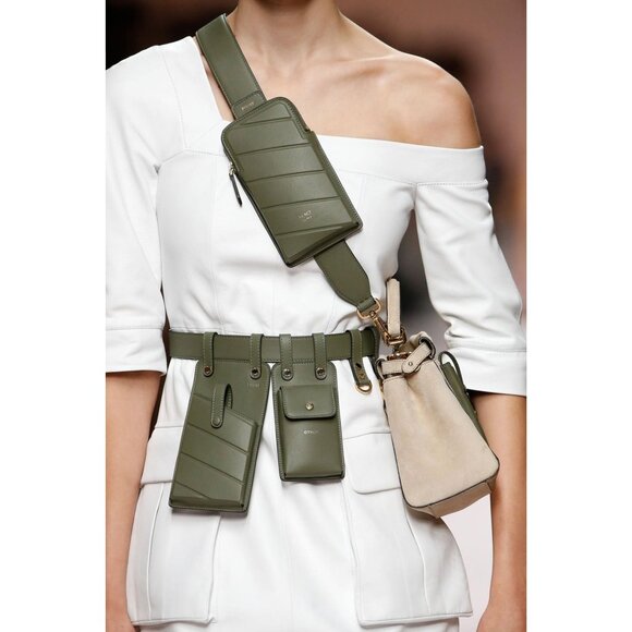 Fendi Accessories - Fendi Vitello Glacier Utility Belt Olive Green Olive Green Leather Gold Accents